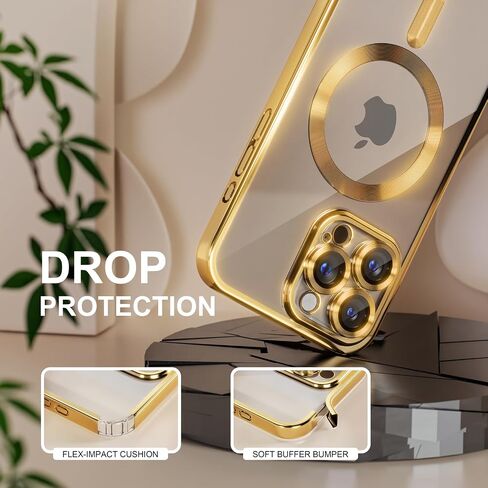 حافظة Misea المغناطيسية لهاتف iPhone 16 Pro Max مع MagSafe [لا تصفر أبدًا] [حماية من السقوط من الدرجة العسكرية] حافظة كاملة لعدسة الكاميرا مطلية ناعمة وشفافة للنساء والفتيات 6.9 بوصة، ذهبي in Saudi Arabia