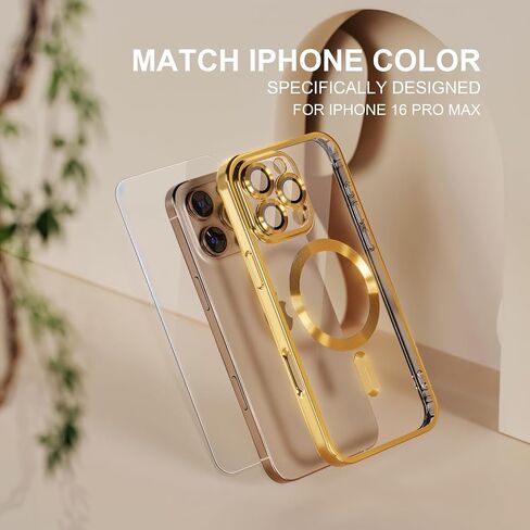 حافظة Misea المغناطيسية لهاتف iPhone 16 Pro Max مع MagSafe [لا تصفر أبدًا] [حماية من السقوط من الدرجة العسكرية] حافظة كاملة لعدسة الكاميرا مطلية ناعمة وشفافة للنساء والفتيات 6.9 بوصة، ذهبي in Saudi Arabia