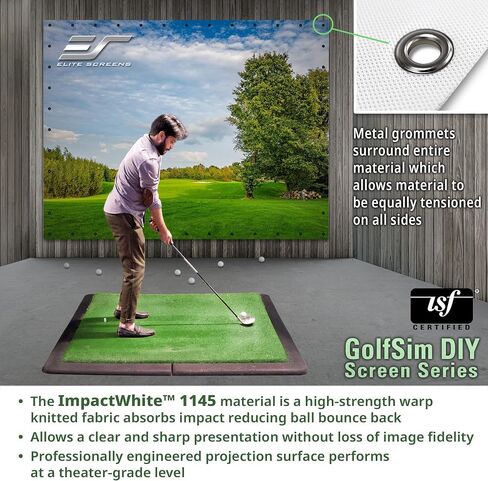 شاشات Elite GolfSim DIY، شاشة عرض تأثير مقاس 10 × 10 بوصة لشاشة محاكاة الجولف/الرياضات المتعددة مع حلقات معدنية. التعبئة المطوية، DIY10X10-IPW1145-F in Kuwait