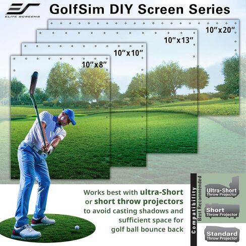 شاشات Elite GolfSim DIY، شاشة عرض تأثير مقاس 10 × 10 بوصة لشاشة محاكاة الجولف/الرياضات المتعددة مع حلقات معدنية. التعبئة المطوية، DIY10X10-IPW1145-F in Kuwait
