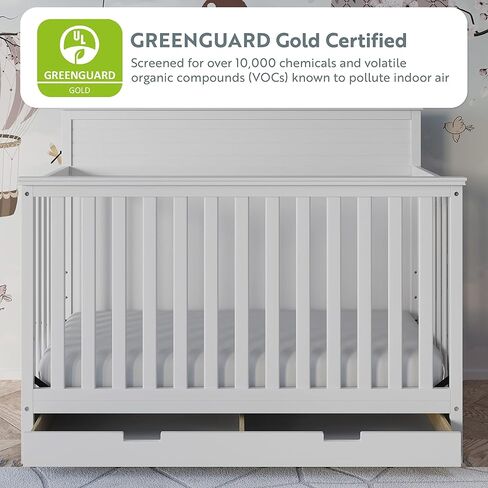 STORKCRAFT Homestead 5-in-1 Convertible Crib with Drawer (Pebble Gray) – GREENGUARD Gold Certified, Crib with Drawer Combo, Includes Nursery Storage Drawer, Converts to Toddler Bed and Full-Size Bed in Saudi Arabia