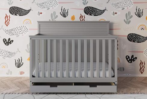 STORKCRAFT Homestead 5-in-1 Convertible Crib with Drawer (Pebble Gray) – GREENGUARD Gold Certified, Crib with Drawer Combo, Includes Nursery Storage Drawer, Converts to Toddler Bed and Full-Size Bed in Saudi Arabia