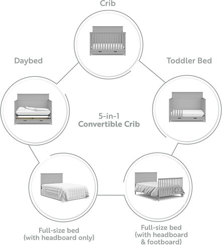 STORKCRAFT Homestead 5-in-1 Convertible Crib with Drawer (Pebble Gray) – GREENGUARD Gold Certified, Crib with Drawer Combo, Includes Nursery Storage Drawer, Converts to Toddler Bed and Full-Size Bed in Saudi Arabia