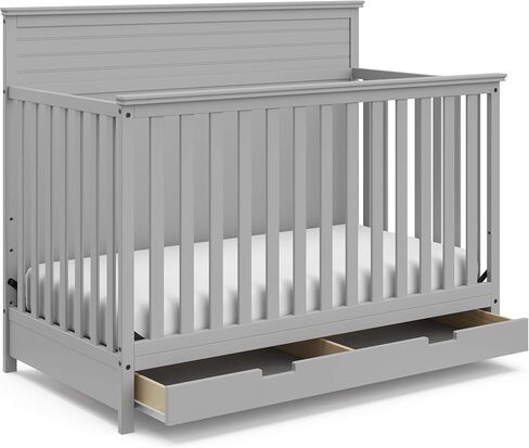 سرير أطفال STORKCRAFT Homestead 5 في 1 قابل للتحويل مع درج (رمادي بيبل) - معتمد من GREENGUARD الذهبي، سرير أطفال مع مجموعة أدراج، يتضمن درج تخزين الحضانة، يتحول إلى سرير طفل صغير وسرير كامل الحجم in Kuwait