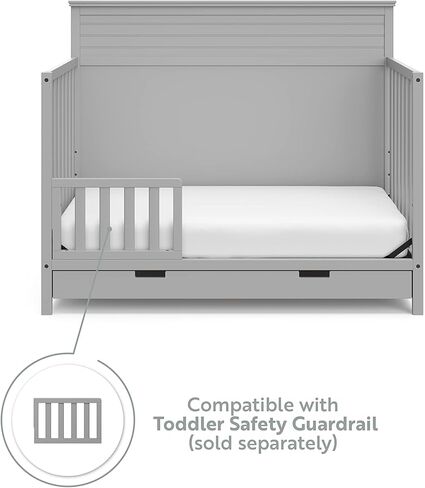 سرير أطفال STORKCRAFT Homestead 5 في 1 قابل للتحويل مع درج (رمادي بيبل) - معتمد من GREENGUARD الذهبي، سرير أطفال مع مجموعة أدراج، يتضمن درج تخزين الحضانة، يتحول إلى سرير طفل صغير وسرير كامل الحجم in Kuwait