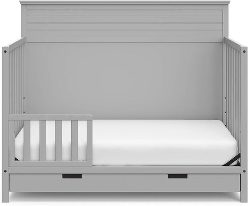 سرير أطفال STORKCRAFT Homestead 5 في 1 قابل للتحويل مع درج (رمادي بيبل) - معتمد من GREENGUARD الذهبي، سرير أطفال مع مجموعة أدراج، يتضمن درج تخزين الحضانة، يتحول إلى سرير طفل صغير وسرير كامل الحجم in Kuwait