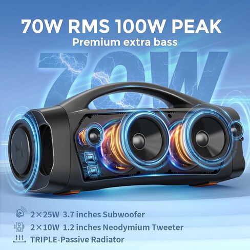 Bluetooth Speaker,70W(100W Peak) Portable Speaker Loud/HiFi/Deep Bass, IPX7 Waterproof Outdoor Party Speakers Wireless with Stereo Pairing/AUX/USB/Speaker for Party,Beach,BBQ,Park,Travel,Home in Saudi Arabia