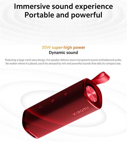 Xiaomi Portable Bluetooth Speaker (30W), Sound, True Wireless Stereo, Bluetooth 5.4, IP70 Waterproof, Long Time Playback, Red in Saudi Arabia