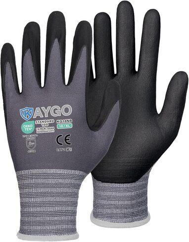 KAYGO Safety Work Gloves MicroFoam Nitrile Coated-3 Pairs, KG18NB,Seamless Knit Nylon Glove with Black Micro-Foam Nitrile Grip,Ideal for General Purpose,Automotive,Home Improvement, Large, Grey in Saudi Arabia
