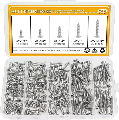 245 Pieces #2 x 1/4" 3/8" 1/2" 5/8" 3/4" Wood Screws Set, Phillips Countersunk Head #2 Self-Tapping Screws Assortment Kit, 304 Stainless Steel in Saudi Arabia