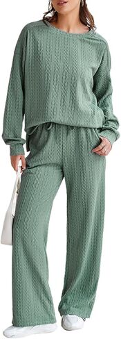 Dokotoo Women's 2 Piece Outfits Sweatshirt Lounge Sets Textured Long Sleeve Tops and Drawstring Pants Sweatsuit in Saudi Arabia