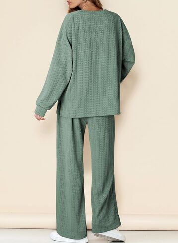 Dokotoo Women's 2 Piece Outfits Sweatshirt Lounge Sets Textured Long Sleeve Tops and Drawstring Pants Sweatsuit in Saudi Arabia