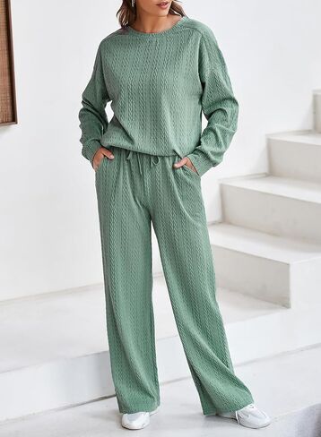 Dokotoo Women's 2 Piece Outfits Sweatshirt Lounge Sets Textured Long Sleeve Tops and Drawstring Pants Sweatsuit in Saudi Arabia