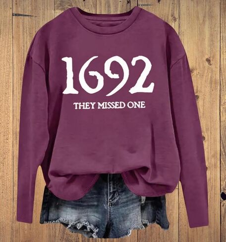 1692 They Missed One Halloween Shirts for Women Salem Witch Long Sleeve Shirt Halloween Hocus Pocus Pullover Tops in Saudi Arabia