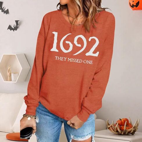 1692 They Missed One Halloween Shirts for Women Salem Witch Long Sleeve Shirt Halloween Hocus Pocus Pullover Tops in Saudi Arabia
