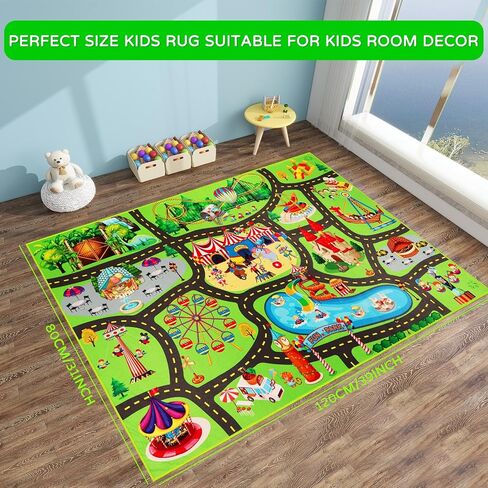 Kids Rug Play Mat for Toy Cars, 39.4"×59" Fun Park Car Rug for Playroom Kids Car Road Rug Traffic Road Playground Play Mat Non-Slip Play Rug for Toddler Boy Room Family Tummy Time Playtime in Saudi Arabia