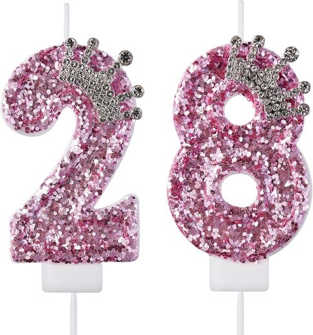 28 82 Birthday Candles, 28th 82nd Cake Candles, Silver Happy Birthday Number 28 82 Candles Cake Topper Decorations for Party Men Women in Kuwait