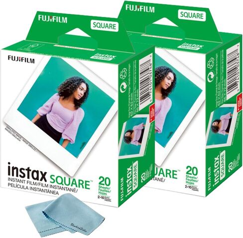 Fujifilm Instax Square Instant Film - 20 Exposures (20 Sheets) - for Fujifilm instax Square Instant Camera + BluebirdSales Microfiber Cloth in Saudi Arabia