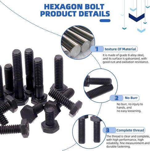 Glarks 180Pcs 1/4"-20 Grade 8 Hex Bolt Screws Nuts Washers Assortment Kit, Black Flat Hex Screws Bolts Nuts Lock Washers and Flat Gasket Washers Set for Car, Furniture and DIY Work in Saudi Arabia