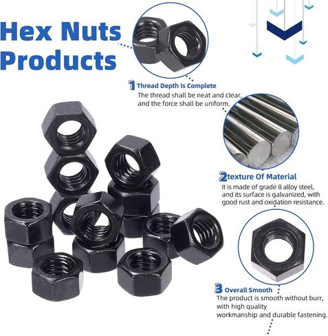 Glarks 180Pcs 1/4"-20 Grade 8 Hex Bolt Screws Nuts Washers Assortment Kit, Black Flat Hex Screws Bolts Nuts Lock Washers and Flat Gasket Washers Set for Car, Furniture and DIY Work in Saudi Arabia