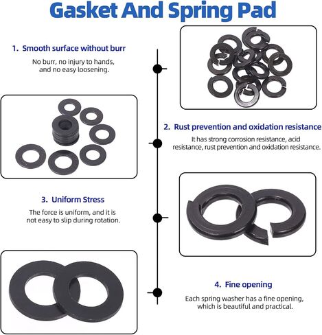 Glarks 180Pcs 1/4"-20 Grade 8 Hex Bolt Screws Nuts Washers Assortment Kit, Black Flat Hex Screws Bolts Nuts Lock Washers and Flat Gasket Washers Set for Car, Furniture and DIY Work in Saudi Arabia