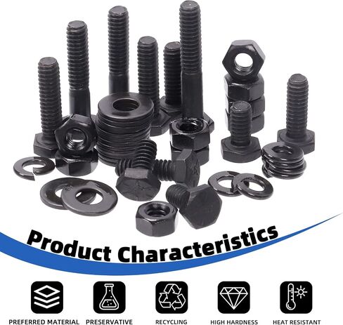 Glarks 180Pcs 1/4"-20 Grade 8 Hex Bolt Screws Nuts Washers Assortment Kit, Black Flat Hex Screws Bolts Nuts Lock Washers and Flat Gasket Washers Set for Car, Furniture and DIY Work in Saudi Arabia