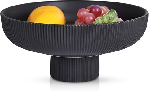 YUNSHID Kitchen Countertop White Ceramic Stripes Fruit Bowl, Modern Large Pedestal Bowl With Feet, Furniture Decorative Fruit Bowl, Entry Table Key Bowl, Candy Bowl in Saudi Arabia