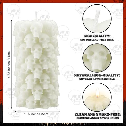 Large Skull Figure Image Candle Spooky Candle Holder Skeleton Head Candle Soy Wax Candles Home Decor for Halloween Birthday Anniversary (White, 3.35 x 2.56 x 2.76 Inch) in Saudi Arabia