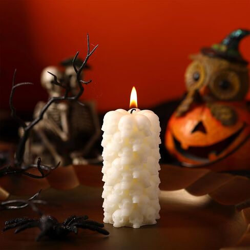 Large Skull Figure Image Candle Spooky Candle Holder Skeleton Head Candle Soy Wax Candles Home Decor for Halloween Birthday Anniversary (White, 3.35 x 2.56 x 2.76 Inch) in Saudi Arabia