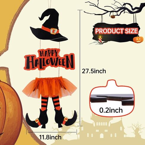 Halloween Sign Decoration, Witch Hat and Legs Wreath, Hanging Wooden Wall Decoration, Handmade Halloween Decor for Front Door Home Wall Porch Indoor Outdoor Decorations Halloween Thanksgiving Decor in Saudi Arabia