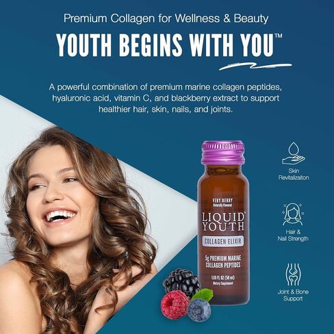 Premium Collagen Elixir Shot for Women & Men - Liquid Marine Collagen Drink for Hair Growth, Skin, Nail, Bone & Joint Health - Travel-Friendly Bottle (Passion Fruit, 10 Servings Per Box) in Saudi Arabia