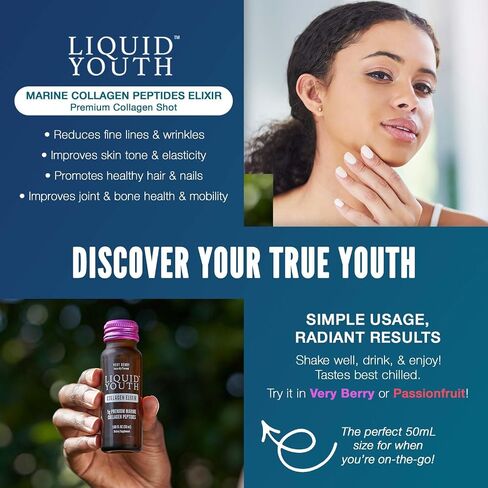 Premium Collagen Elixir Shot for Women & Men - Liquid Marine Collagen Drink for Hair Growth, Skin, Nail, Bone & Joint Health - Travel-Friendly Bottle (Passion Fruit, 10 Servings Per Box) in Saudi Arabia