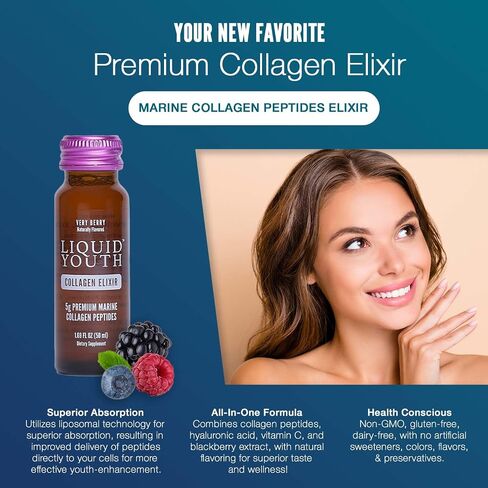 Premium Collagen Elixir Shot for Women & Men - Liquid Marine Collagen Drink for Hair Growth, Skin, Nail, Bone & Joint Health - Travel-Friendly Bottle (Passion Fruit, 10 Servings Per Box) in Saudi Arabia