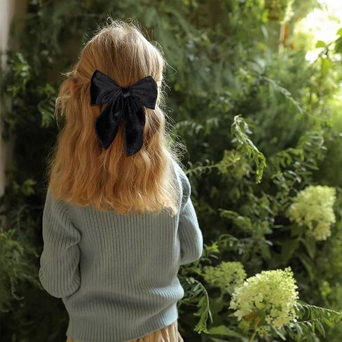 Yellow Velvet Ribbon Linen Hair Bows 5" Soft Velvet Fable Bow Alligator Clip Barrettes Toddler Teen Ponytail Knot Bows Hair Accessories for Little School Girls Kids Baby in Saudi Arabia