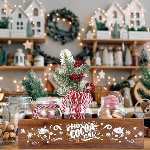 Vesici Christmas Hot Cocoa Bar Wood Storage Box Decorative Cute Wooden Storage Bins Farmhouse Open Holder Box Coffee Station Organizer for Xmas Holiday Bar Home Office Countertop(Pink,Vibrant) in Kuwait