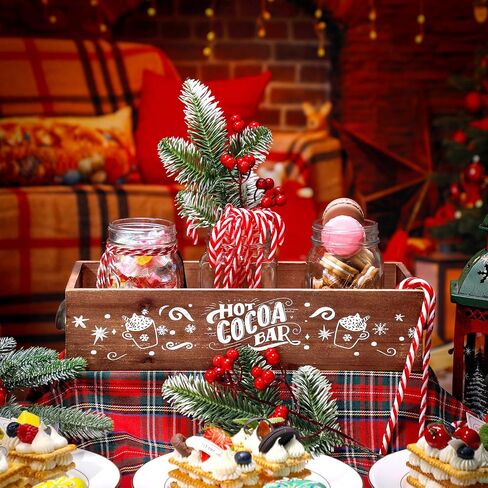 Vesici Christmas Hot Cocoa Bar Wood Storage Box Decorative Cute Wooden Storage Bins Farmhouse Open Holder Box Coffee Station Organizer for Xmas Holiday Bar Home Office Countertop(Pink,Vibrant) in Kuwait