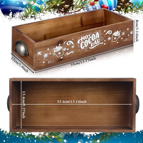 Vesici Christmas Hot Cocoa Bar Wood Storage Box Decorative Cute Wooden Storage Bins Farmhouse Open Holder Box Coffee Station Organizer for Xmas Holiday Bar Home Office Countertop(Pink,Vibrant) in Kuwait