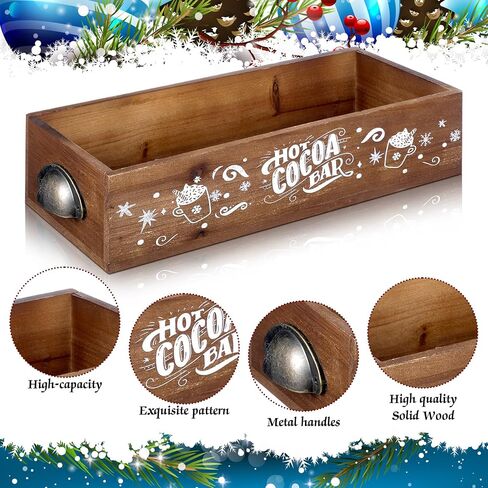 Vesici Christmas Hot Cocoa Bar Wood Storage Box Decorative Cute Wooden Storage Bins Farmhouse Open Holder Box Coffee Station Organizer for Xmas Holiday Bar Home Office Countertop(Pink,Vibrant) in Kuwait