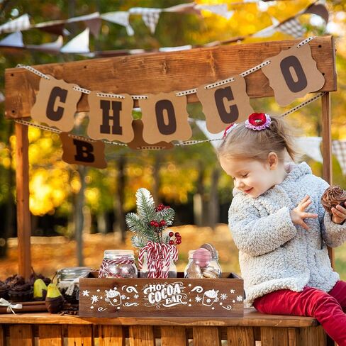 Vesici Christmas Hot Cocoa Bar Wood Storage Box Decorative Cute Wooden Storage Bins Farmhouse Open Holder Box Coffee Station Organizer for Xmas Holiday Bar Home Office Countertop(Pink,Vibrant) in Kuwait