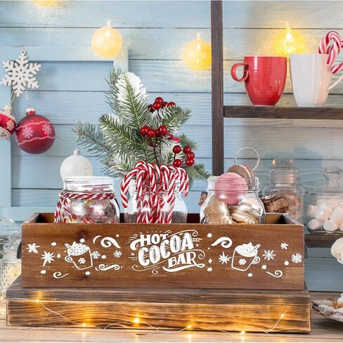 Vesici Christmas Hot Cocoa Bar Wood Storage Box Decorative Cute Wooden Storage Bins Farmhouse Open Holder Box Coffee Station Organizer for Xmas Holiday Bar Home Office Countertop(Pink,Vibrant) in Kuwait