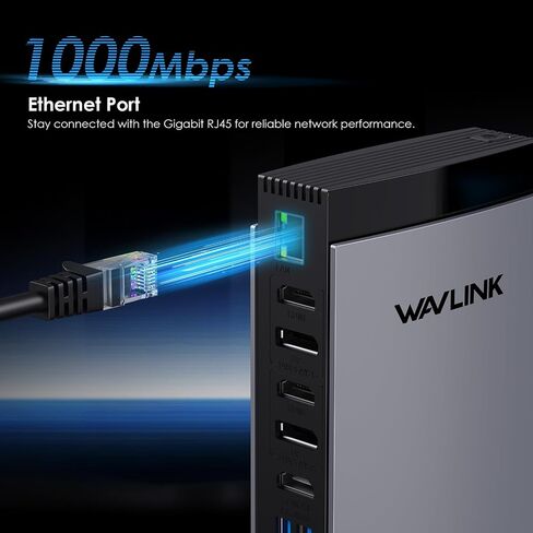 WAVLINK USB C DisplayLink Docking Station with 3 HDMI 4K60Hz,Displaylink Triple Display Docking Station for MacBook M1/M2/M3/Windows,5 USB Ports,2DP,Ethernet Port,Audio/Mic,SD/TF（No Charging Ports） in Kuwait