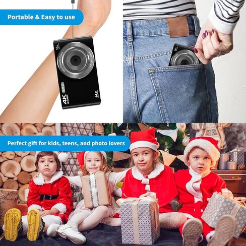 Digital Camera 4K for Teens with 16X Zoom auto Focus, Small Compact Portable Point and Shoot Boys/Girls Student Digital Camera with 64G SD Card, 2 Batteries(Black) in Saudi Arabia