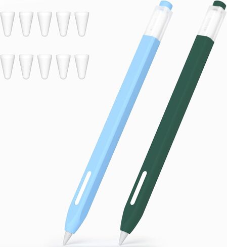 2 Pack Pencil Case Compatible with Apple Pencil Pro/Apple Pencil 2nd Generation Case,Non-Slip Silicone Case,Compatible withMagnetic chargingand DoubleClick.(Sky Blue, Dark Green) in Kuwait