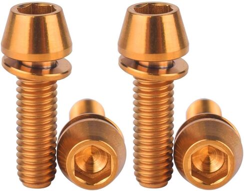 Titanium Bolts M6x16 18 20mm Hex Tapered Head for MTB Road Bicycle Crank Brake Fixed Upgrade Ti Screw 4Pcs (Gold, M6x16mm) in Kuwait