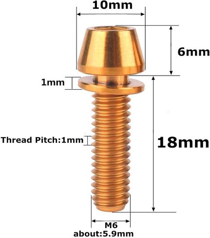 Titanium Bolts M6x16 18 20mm Hex Tapered Head for MTB Road Bicycle Crank Brake Fixed Upgrade Ti Screw 4Pcs (Gold, M6x16mm) in Kuwait