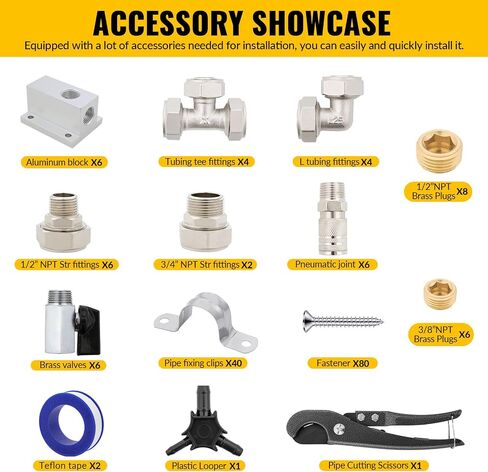 Compressed Air Piping System, 3/4 Inch x 200 FT Black HDPE Pipe,Aluminum Wall Outlet Blocks, Rapid Air Compressor System Accessories and Air Line Kit for Shop,Garage in Kuwait