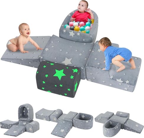 Soft Play Climbing Blocks for Toddlers,Baby Climb and Crawl Playset with Ball Pit,Foam Climbing Toys for Toddlers,Foam Climber for Indoor Crawling,Sliding and Playing (Grey) in Saudi Arabia