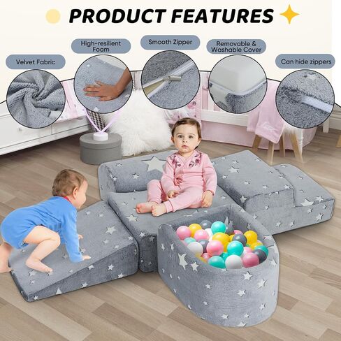 Soft Play Climbing Blocks for Toddlers,Baby Climb and Crawl Playset with Ball Pit,Foam Climbing Toys for Toddlers,Foam Climber for Indoor Crawling,Sliding and Playing (Grey) in Saudi Arabia