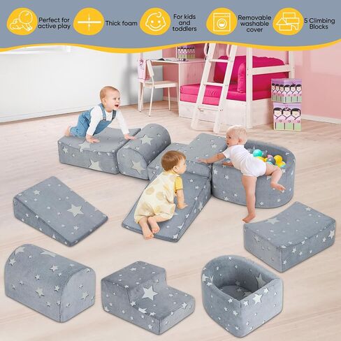 Soft Play Climbing Blocks for Toddlers,Baby Climb and Crawl Playset with Ball Pit,Foam Climbing Toys for Toddlers,Foam Climber for Indoor Crawling,Sliding and Playing (Grey) in Saudi Arabia