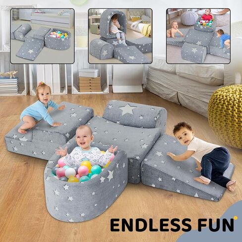 Soft Play Climbing Blocks for Toddlers,Baby Climb and Crawl Playset with Ball Pit,Foam Climbing Toys for Toddlers,Foam Climber for Indoor Crawling,Sliding and Playing (Grey) in Saudi Arabia